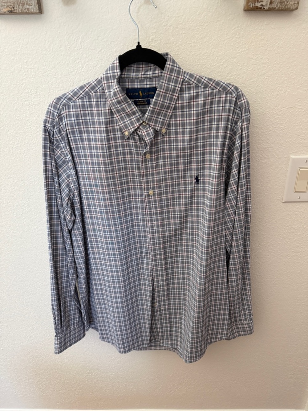Ralph Lauren Men’s Gray and White Plaid Button-Down Shirt